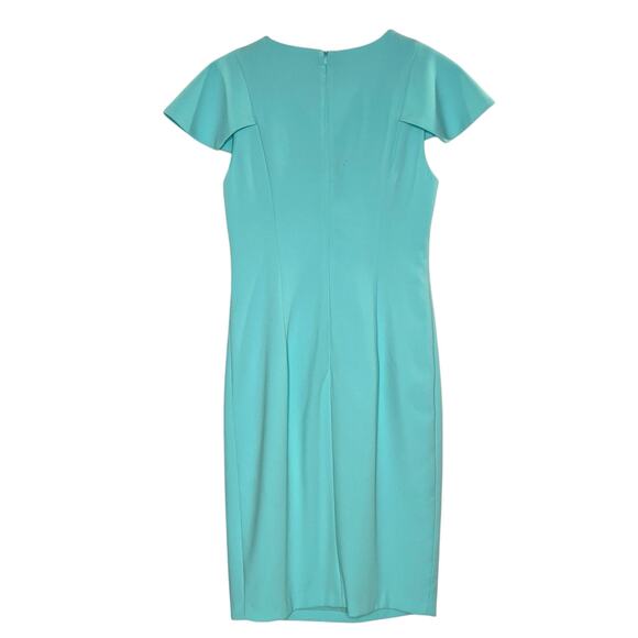 Black Halo 10 Womens Aqua Blue Green Sheath Dress Ruffle Sleeve Desta *flaw - Picture 2 of 12